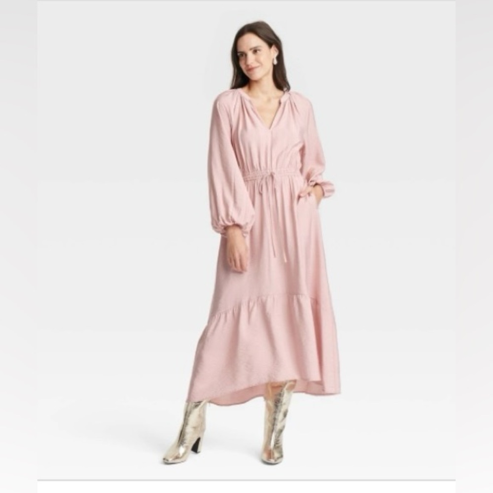 Women's Balloon Long Sleeve Tiered MIDI Dress - a New Day Pink Size Small new
